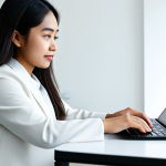 A young adult Malaysian woman in a modest, professional yet comfortable attire, seated at a sleek modern desk. She is deeply focused on an advanced tablet, which displays a personalized learning interface with subtle, glowing AI-driven adaptive elements. The background is a bright, clean contemporary home office or study space. Professional photography, high-resolution, sharp focus, natural lighting. fully clothed, modest clothing, appropriate attire, professional dress, safe for work, appropriate content, perfect anatomy, correct proportions, natural pose, well-formed hands, proper finger count, natural body proportions.