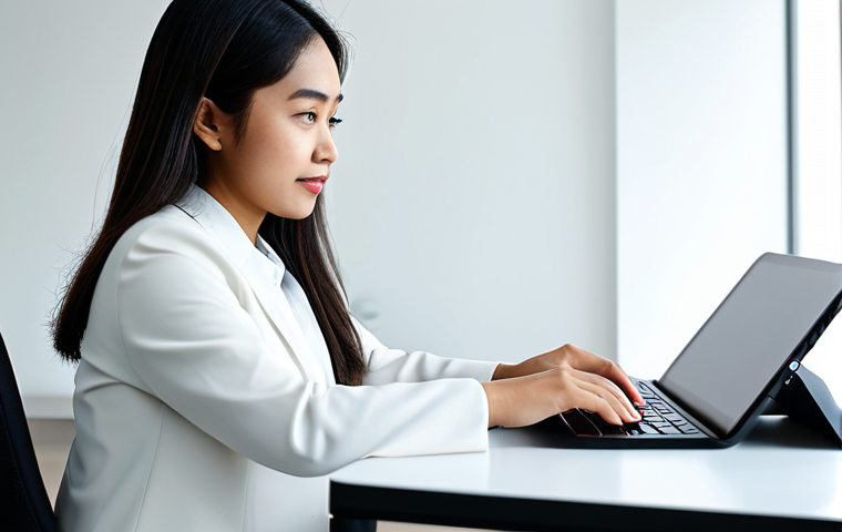 A young adult Malaysian woman in a modest, professional yet comfortable attire, seated at a sleek modern desk. She is deeply focused on an advanced tablet, which displays a personalized learning interface with subtle, glowing AI-driven adaptive elements. The background is a bright, clean contemporary home office or study space. Professional photography, high-resolution, sharp focus, natural lighting. fully clothed, modest clothing, appropriate attire, professional dress, safe for work, appropriate content, perfect anatomy, correct proportions, natural pose, well-formed hands, proper finger count, natural body proportions.